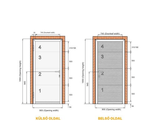 Alutech 900x1950 RAL9016 L bordás oldalajtó