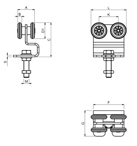 Cais 4 SC 4 csapágyas függőkapu görgő oldalajtóhoz