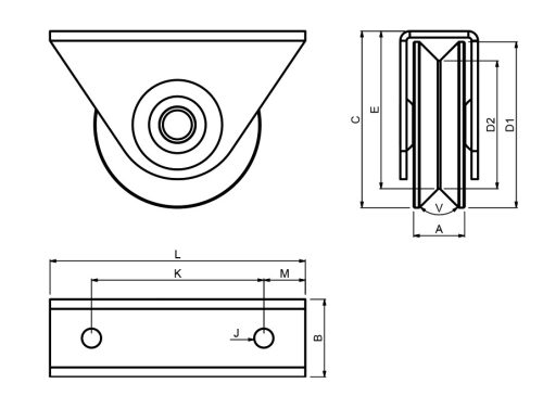 Cais WTV624 egy csapágyas villás görgő V-profil