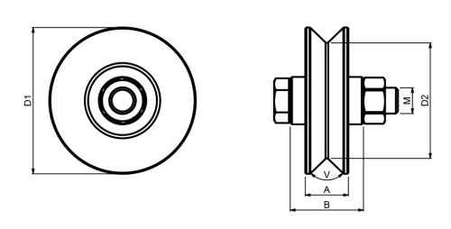 Cais WV 620 V-profilú görgő egy csapággyal