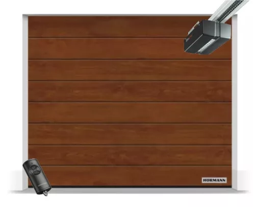 Hörmann 2500x2000, Dark Oak, DecoColor, M bordás, Duramatic motor, FS10 L hosszú sínnel