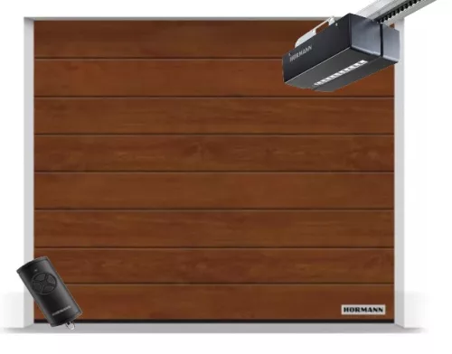 Hörmann 2500x2000, Dark Oak, DecoColor, M bordás, Promatic 4 motor, FS10 M közepes sínnel