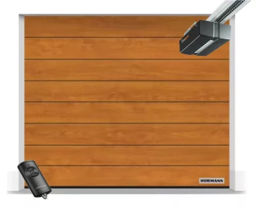 Hörmann 2500x2125, Golden Oak, Decocolor, M bordás, Duramatic motor, FS10 L hosszú sínnel