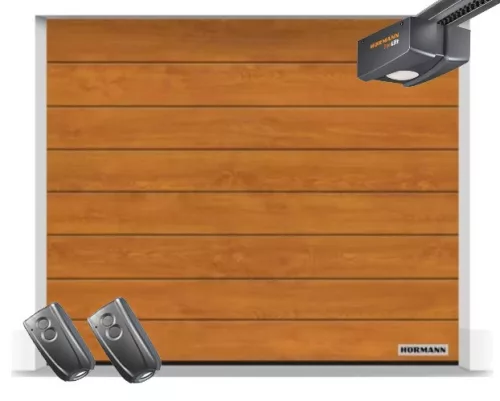 Hörmann 2500x2125, Golden Oak, Decocolor, M bordás, ProLift 600 motor, FS10 L hosszú sínnel