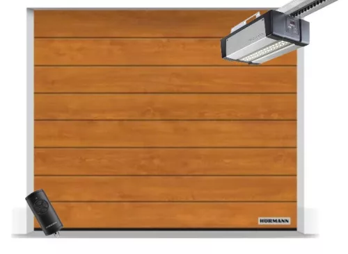 Hörmann 2500x2125, Golden Oak, Decocolor, M bordás, Supramatic 4E motor, FS10 L hosszú sínnel