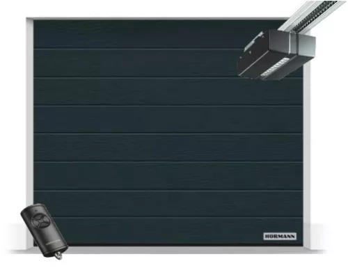 Hörmann 2500x2125, RAL7016, Woodgrain, M bordás, Duramatic motor, FS10 L hosszú sínnel
