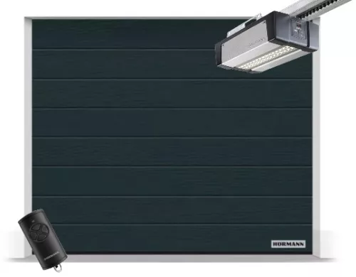 Hörmann 2500x2125, RAL7016, Woodgrain, M bordás, Supramatic 4E motor, FS10 L hosszú sínnel