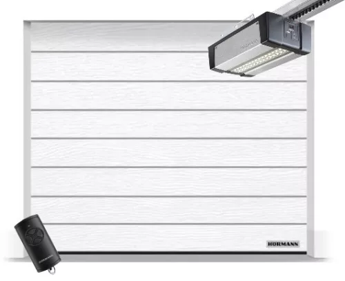 Hörmann 2500x2125, RAL9016, Woodgrain, M bordás, Supramatic 4E motor, FS10 K rövid sínnel