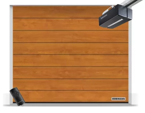 Hörmann 2500x2250, Golden Oak, DecoColor, M bordás, Promatic 4 motor, FS10 M közepes sínnel