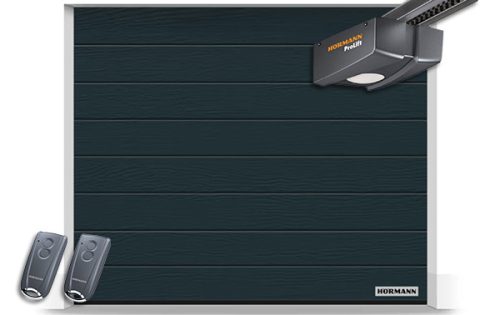 Hörmann szekcionált garázskapu 2500x2125 - ProLift 700 meghajtással - M bordás Woodgrain RAL 7016