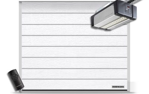 Hörmann szekcionált garázskapu 5000x2125 - SupraMatic E4 meghajtással - M bordás Woodgrain RAL 9016