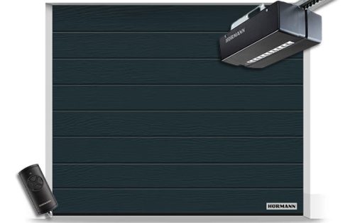 Hörmann szekcionált garázskapu 5000x2250 - ProMatic 4 meghajtással - M bordás Woodgrain RAL 7016