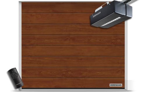 Hörmann szekcionált garázskapu 2375x2000 - ProMatic 4 meghajtással - M bordás DecoColor Dark Oak