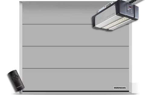 Hörmann szekcionált garázskapu 2375x2000 - SupraMatic E4 meghajtással - L bordás Planar CH 9006 Matt Deluxe
