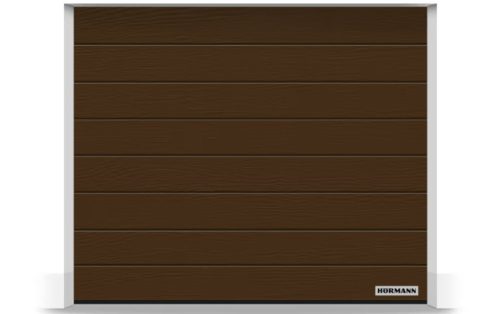 Hörmann szekcionált garázskapu - kézi / motoros működtetéssel - Faerezetes felülettel - RAL8028 színben