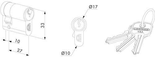 Locinox 3012-37-STD-GSZ hengerzárbetét, 37 mm (10-27 mm), aszimetrikus, 3 kulcscsal