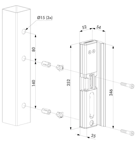Locinox MODULEC-SA-E Felületre szerelhető elektromos zárfogadó (RAL7016 antracitszürke)